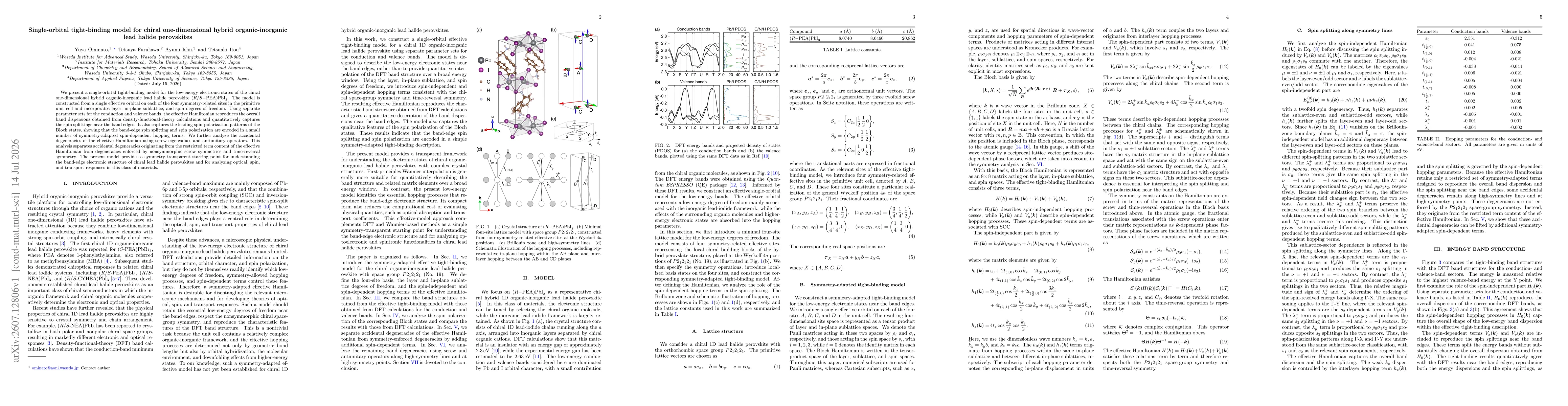 Thumbnail for Single-orbital tight-binding model for chiral one-dimensional hybrid organic-inorganic lead halide perovskites