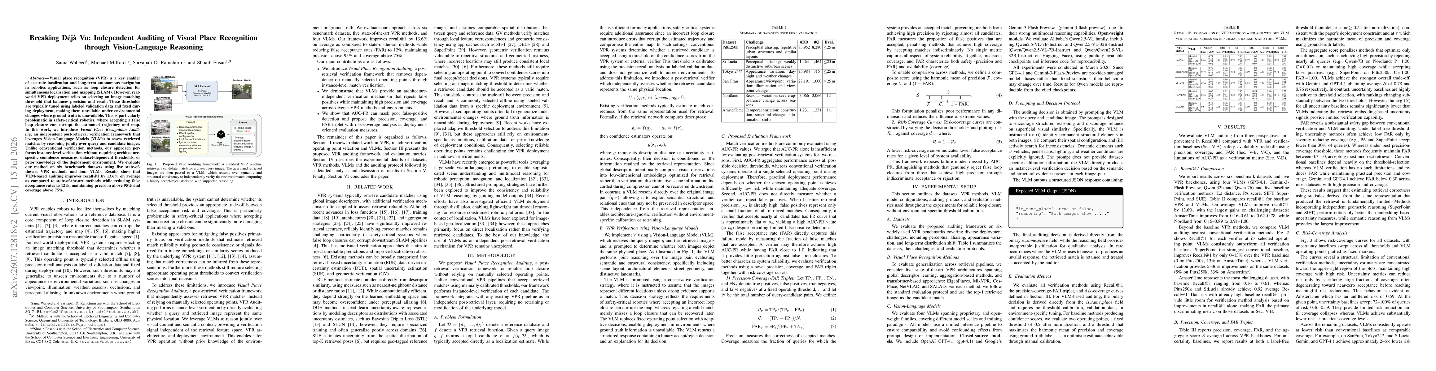 Thumbnail for Breaking Déjà Vu: Independent Auditing of Visual Place Recognition through Vision-Language Reasoning