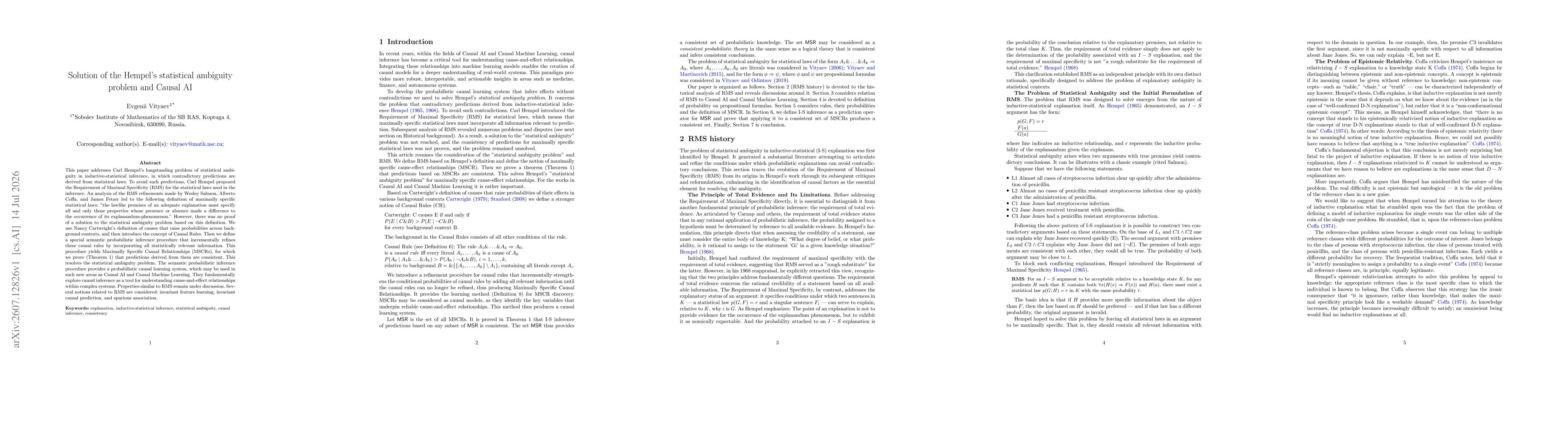 Thumbnail for Solution of the Hempel's statistical ambiguity problem and Causal AI
