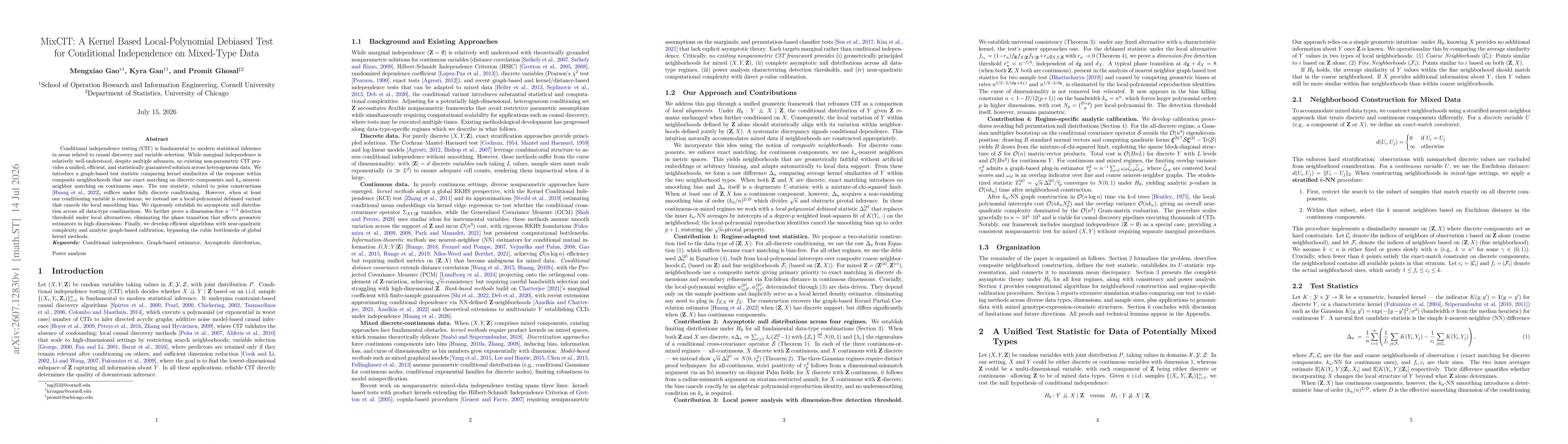 Thumbnail for MixCIT: A Kernel Based Local-Polynomial Debiased Test for Conditional Independence on Mixed-Type Data