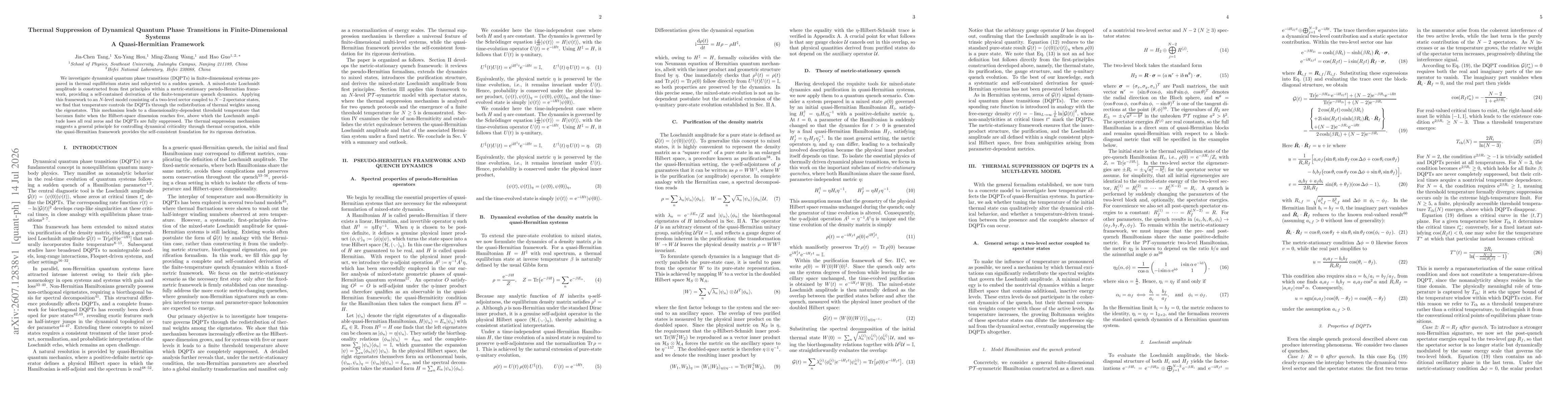 Thumbnail for Thermal Suppression of Dynamical Quantum Phase Transitions in Finite-Dimensional Systems A Quasi-Hermitian Framework