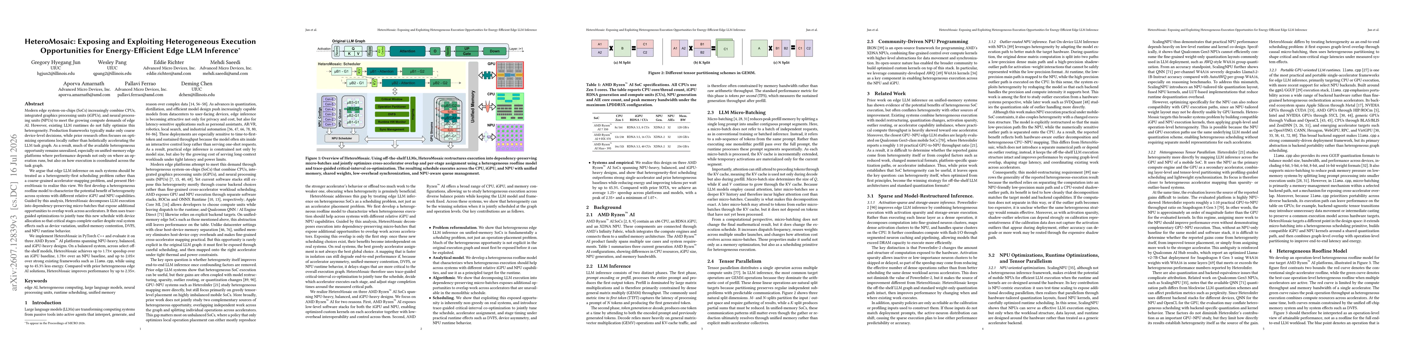 Thumbnail for HeteroMosaic: Exposing and Exploiting Heterogeneous Execution Opportunities for Energy-Efficient Edge LLM Inference