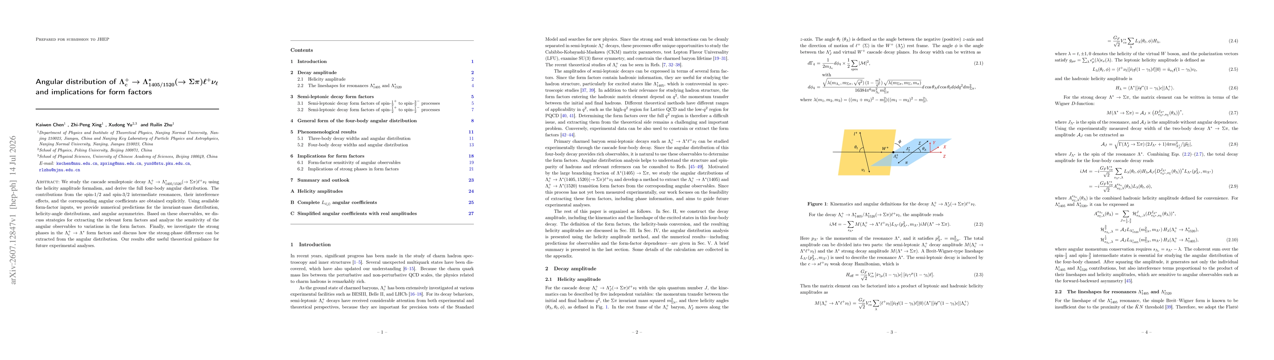 Thumbnail for Angular distribution of $Λ_c^+ \to Λ^*_{1405/1520}(\toΣπ)\ell^+ν_\ell$ and implications for form factors