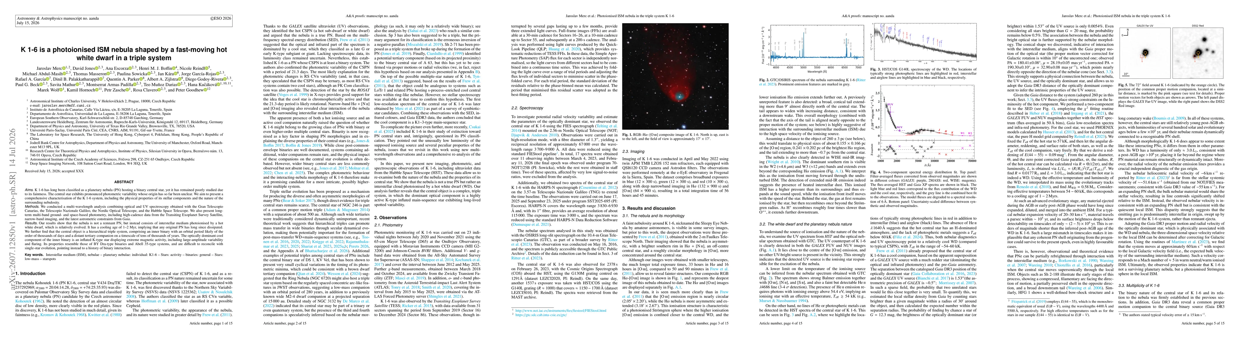 Thumbnail for K 1-6 is a photoionised ISM nebula shaped by a fast-moving hot white dwarf in a triple system