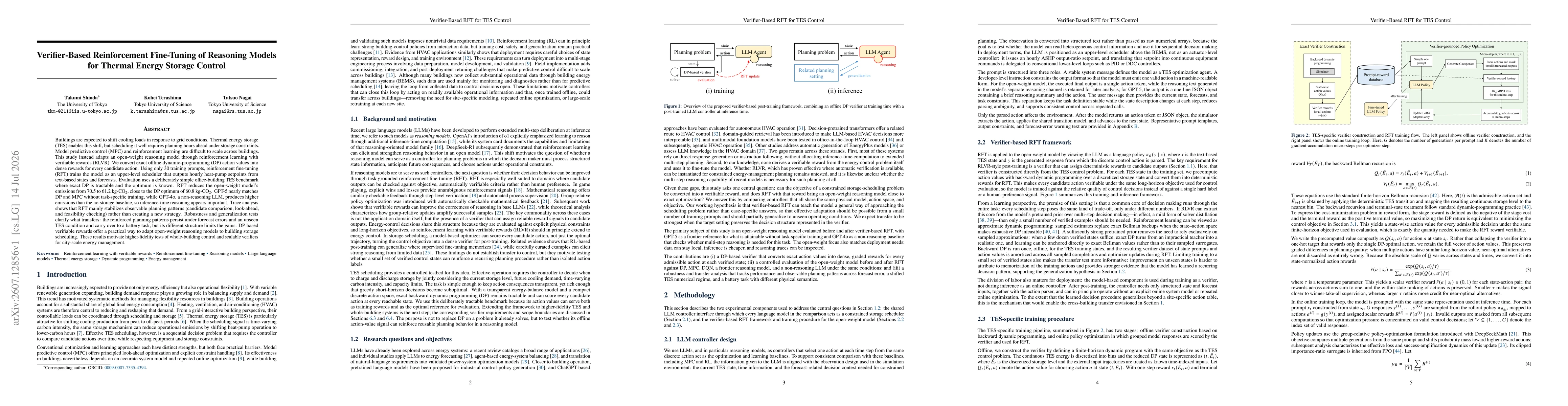 Thumbnail for Verifier-Based Reinforcement Fine-Tuning of Reasoning Models for Thermal Energy Storage Control