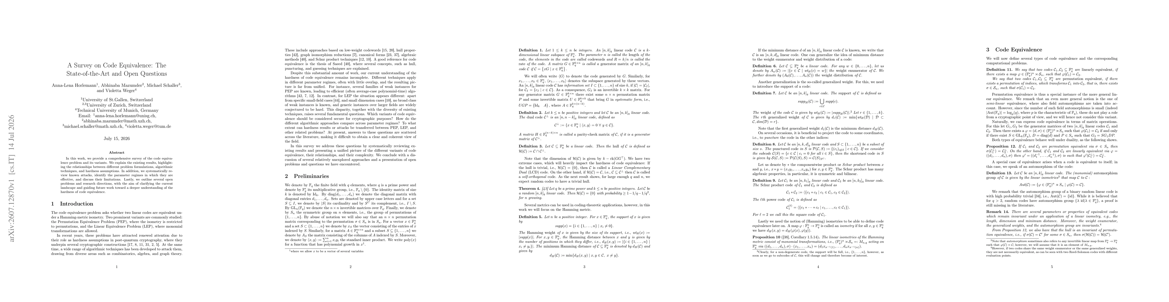 Thumbnail for A Survey on Code Equivalence: The State-of-the-Art and Open Questions