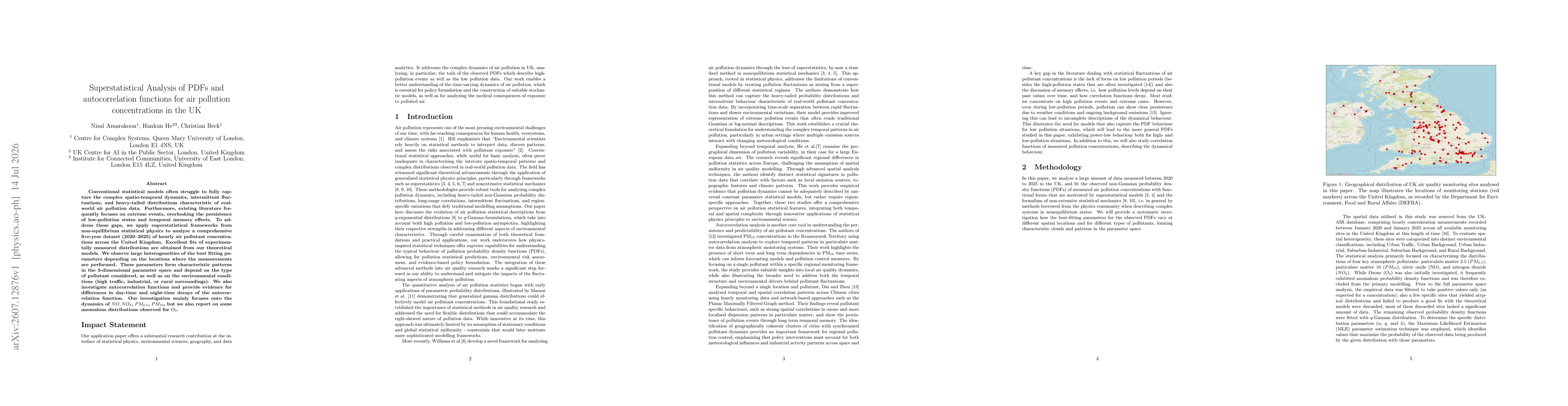 Thumbnail for Superstatistical Analysis of PDFs and autocorrelation functions for air pollution concentrations in the UK