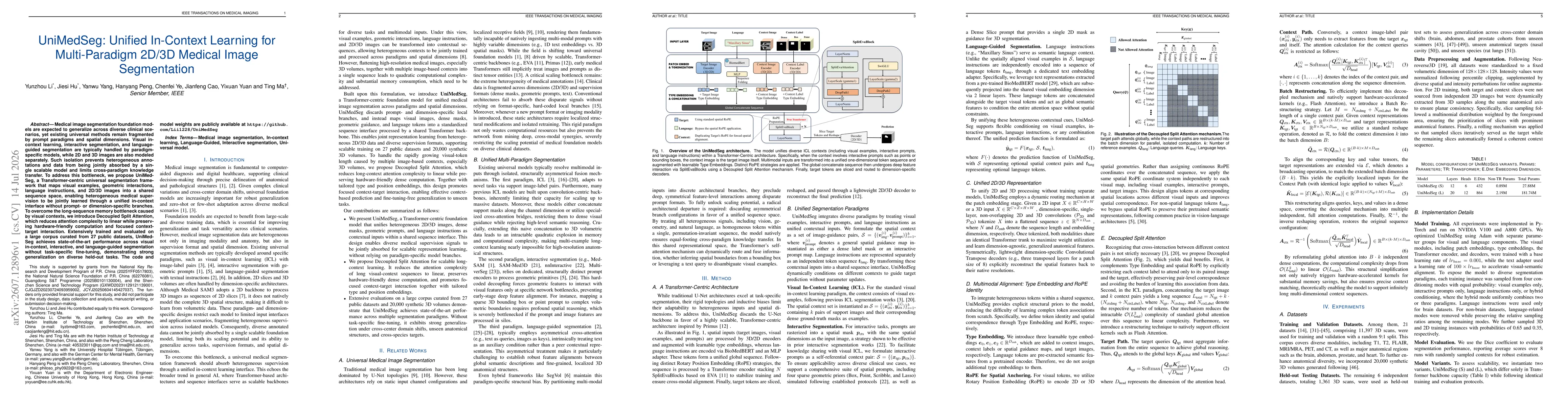 Thumbnail for UniMedSeg: Unified In-Context Learning for Multi-Paradigm 2D/3D Medical Image Segmentation