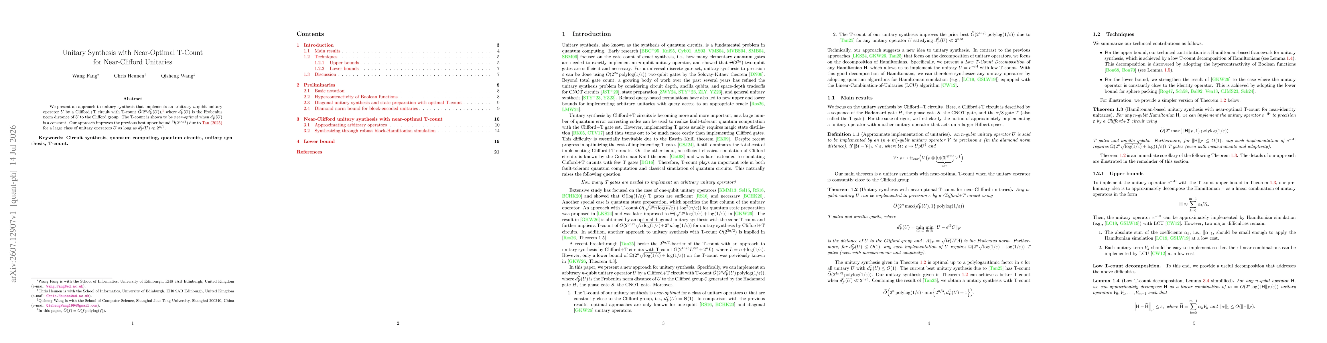 Thumbnail for Unitary Synthesis with Near-Optimal T-Count for Near-Clifford Unitaries