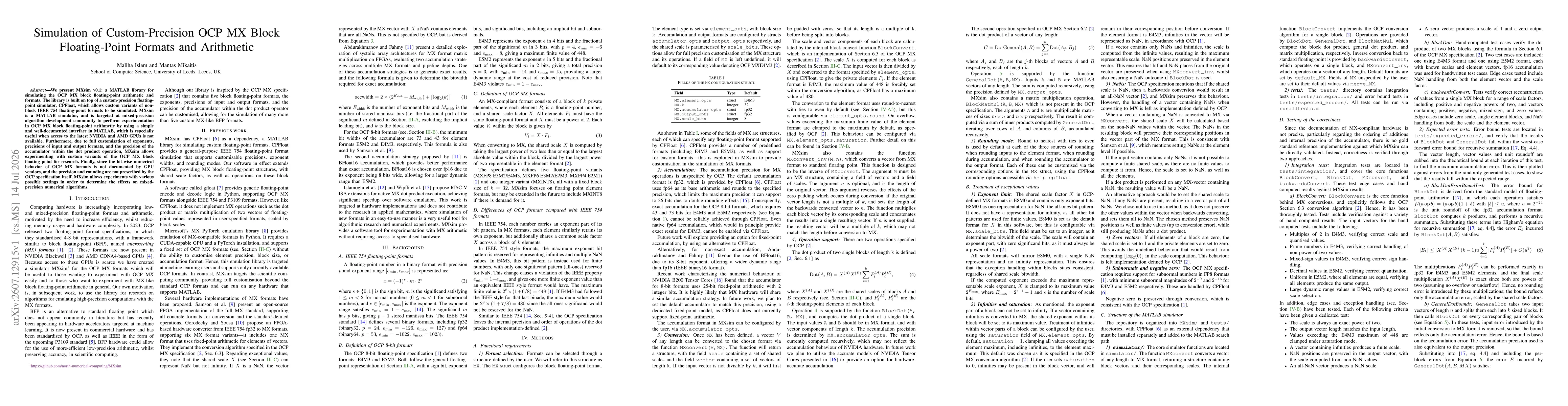 Thumbnail for Simulation of Custom-Precision OCP MX Block Floating-Point Formats and Arithmetic