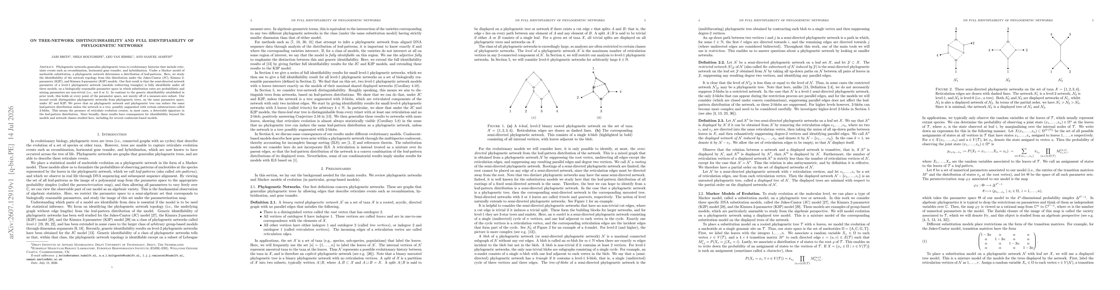 Thumbnail for On Tree-Network Distinguishability and Full Identifiability of Phylogenetic Networks