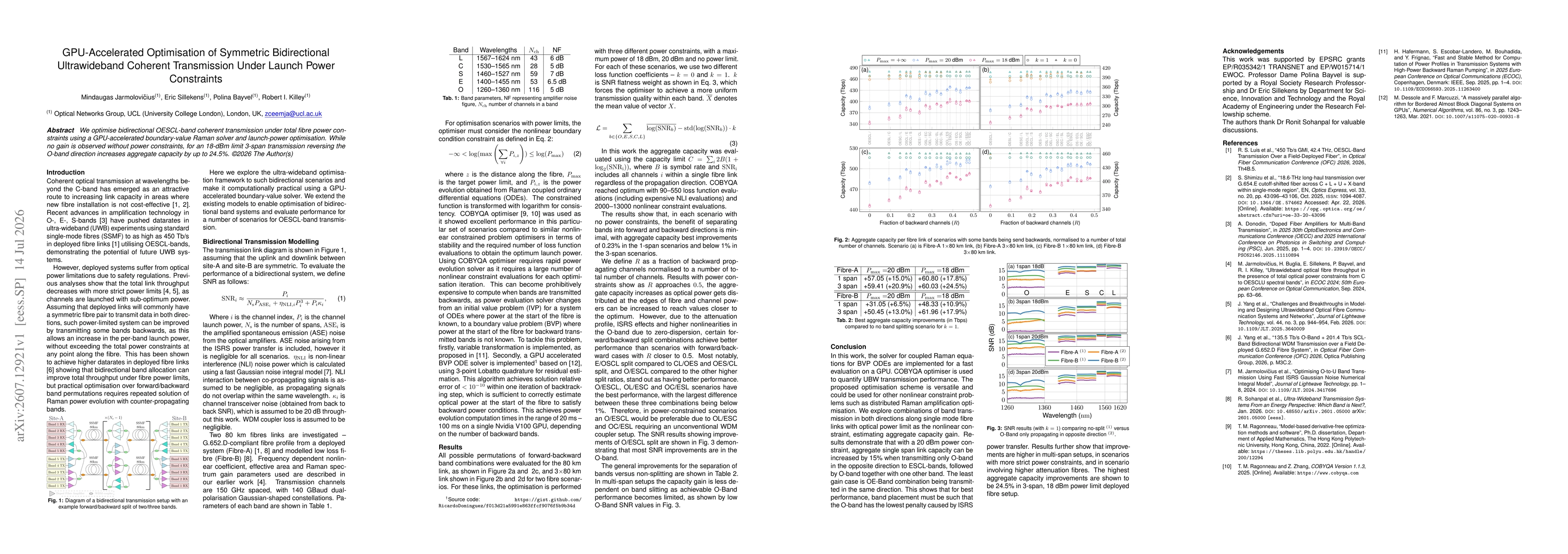 Thumbnail for GPU-Accelerated Optimisation of Symmetric Bidirectional Ultrawideband Coherent Transmission Under Launch Power Constraints