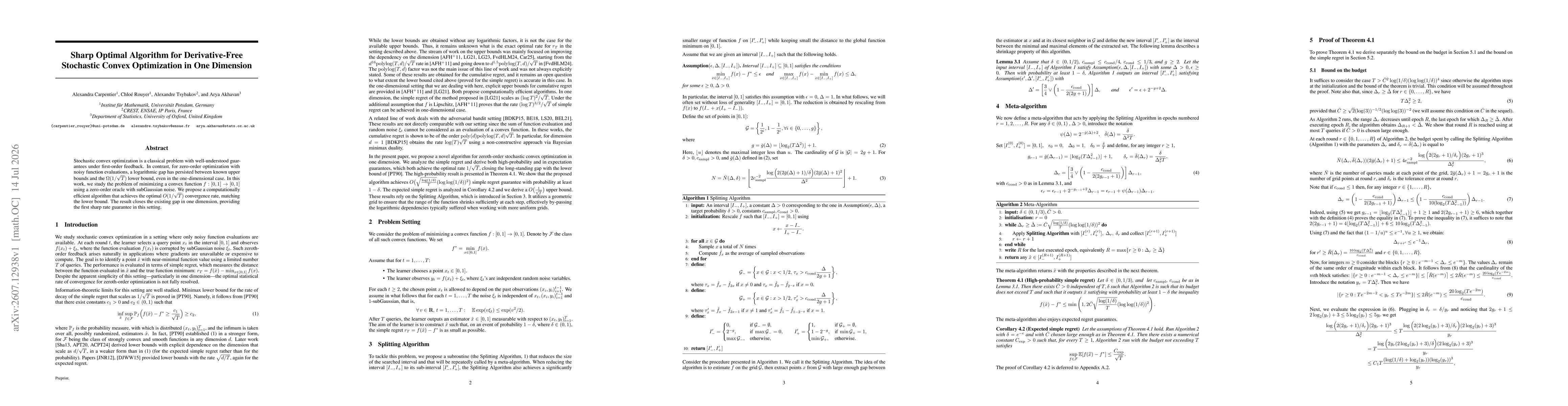 Thumbnail for Sharp Optimal Algorithm for Derivative-Free Stochastic Convex Optimization in One Dimension
