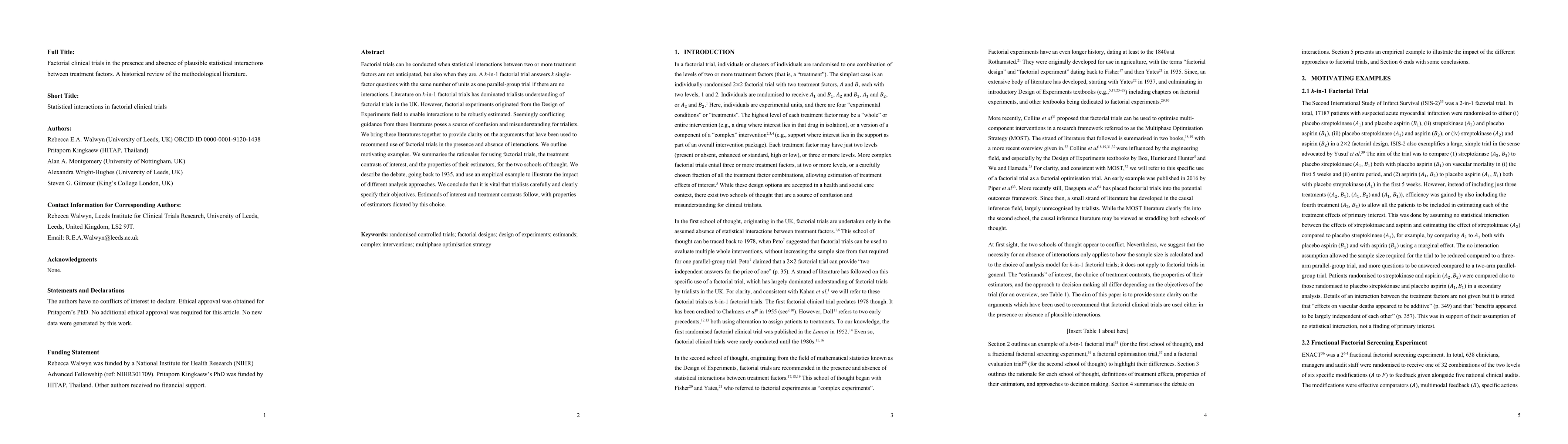 Thumbnail for Factorial clinical trials in the presence and absence of plausible statistical interactions between treatment factors. A historical review of the methodological literature