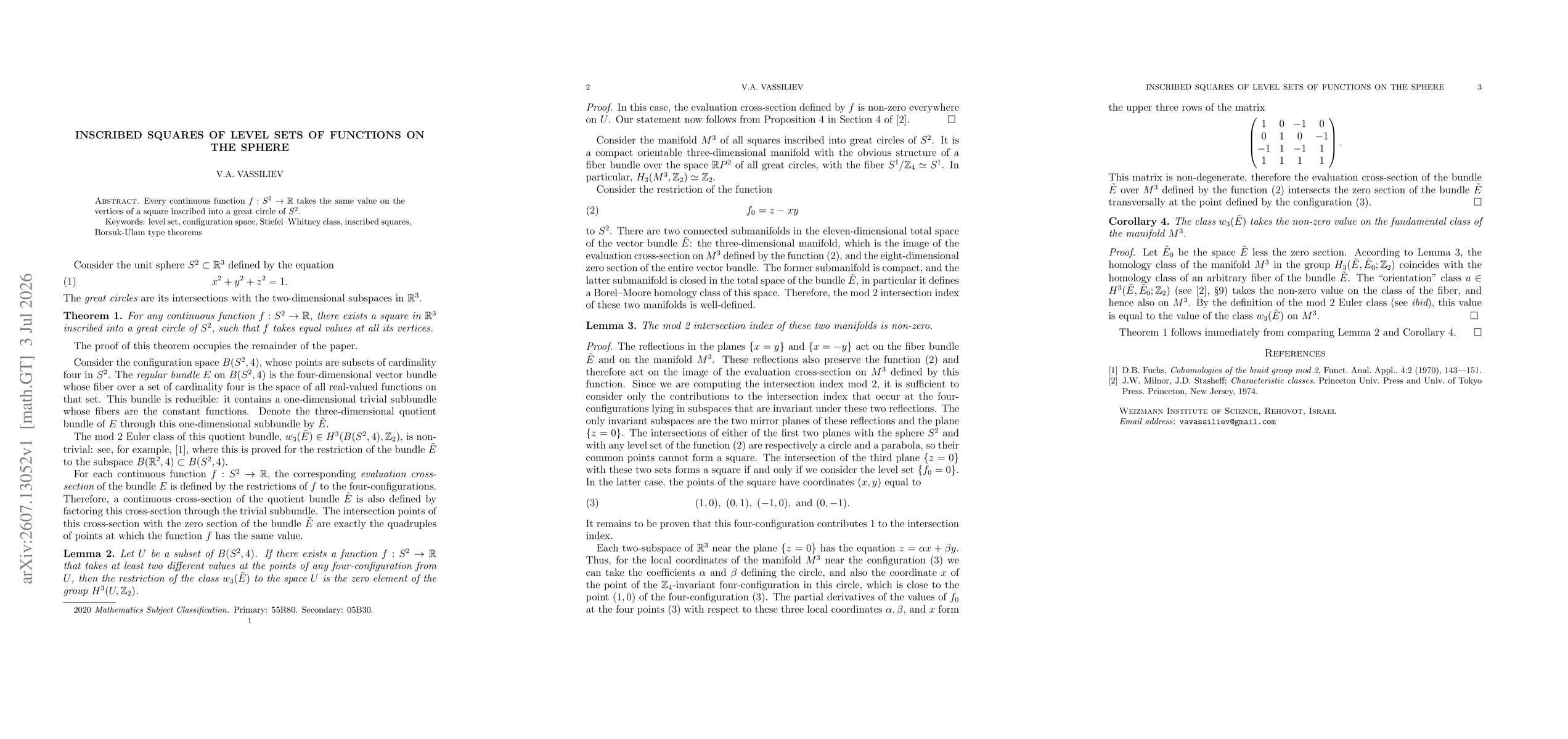 Thumbnail for Inscribed squares of level sets of functions on the sphere