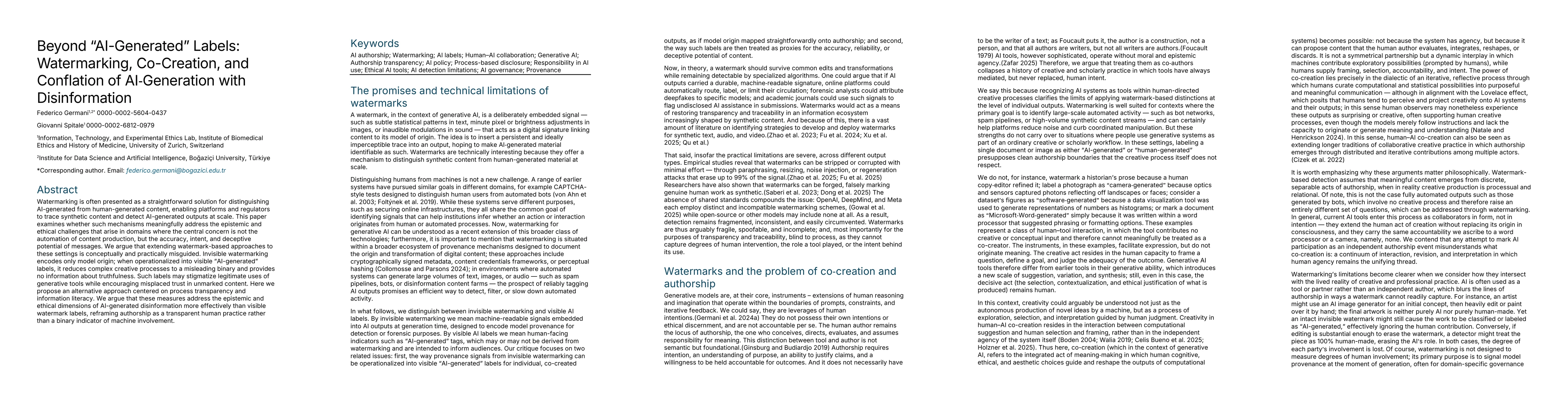 Thumbnail for Beyond AI-Generated Labels: Watermarking, Co-Creation, and Conflation of AI-Generation with Disinformation