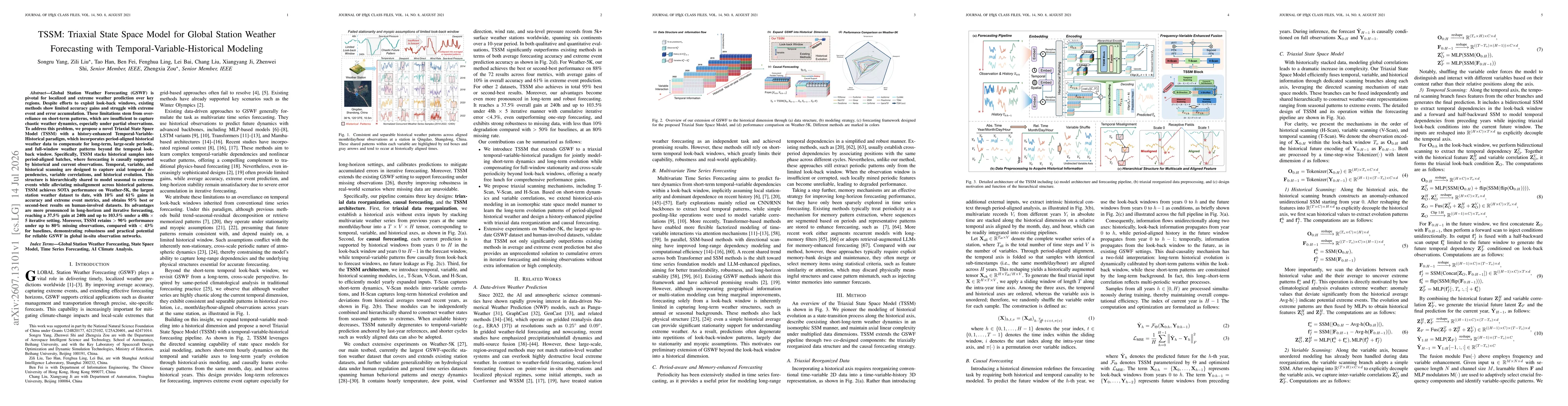 Thumbnail for TSSM: Triaxial State Space Model for Global Station Weather Forecasting with Temporal-Variable-Historical Modeling