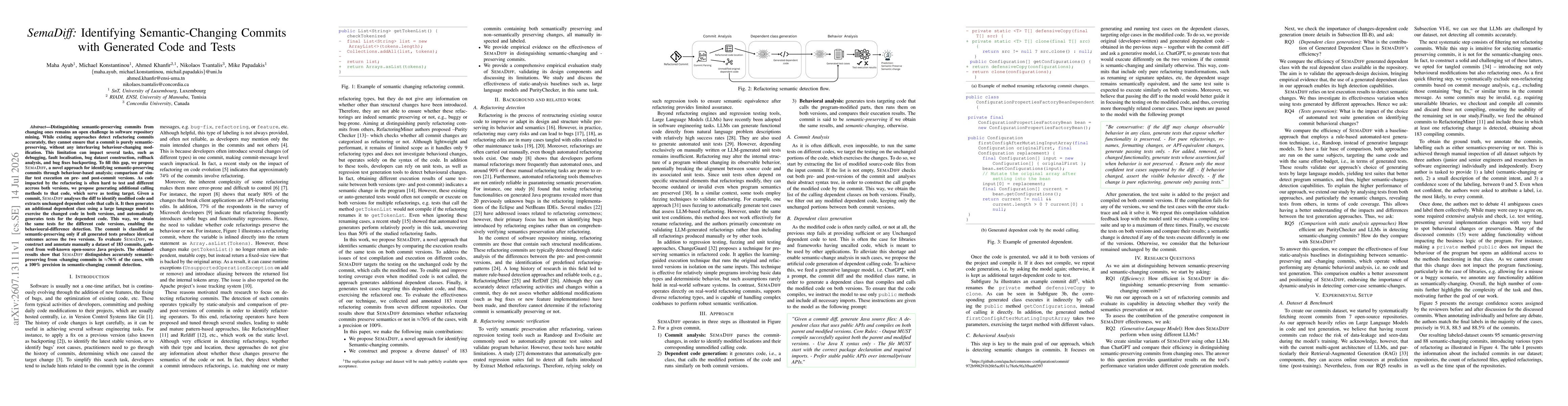 Thumbnail for SemaDiff: Identifying Semantic-Changing Commits with Generated Code and Tests