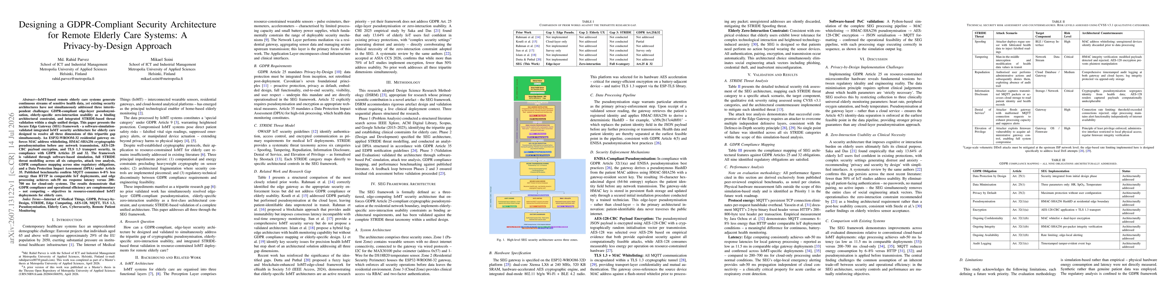 Thumbnail for Designing a GDPR-Compliant Security Architecture for Remote Elderly Care Systems: A Privacy-by-Design Approach