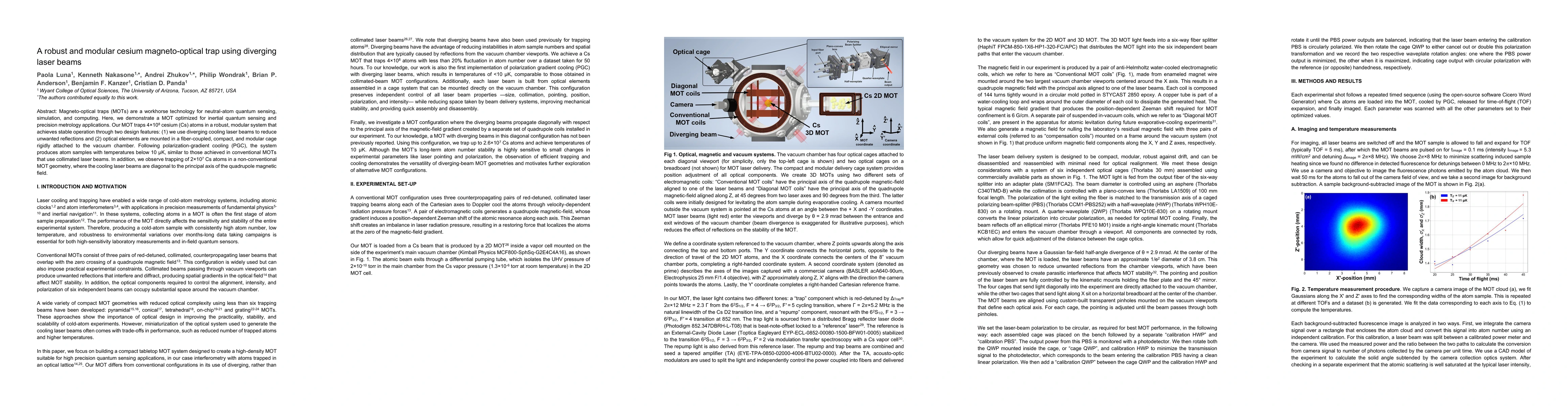Thumbnail for A robust and modular cesium magneto-optical trap using diverging laser beams