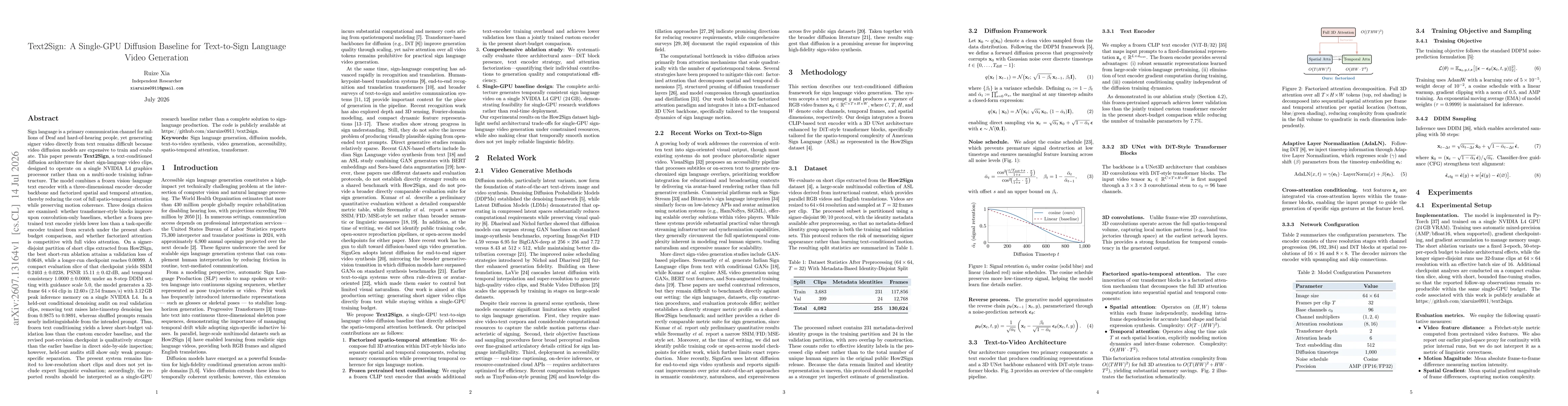 Thumbnail for Text2Sign: A Single-GPU Diffusion Baseline for Text-to-Sign Language Video Generation