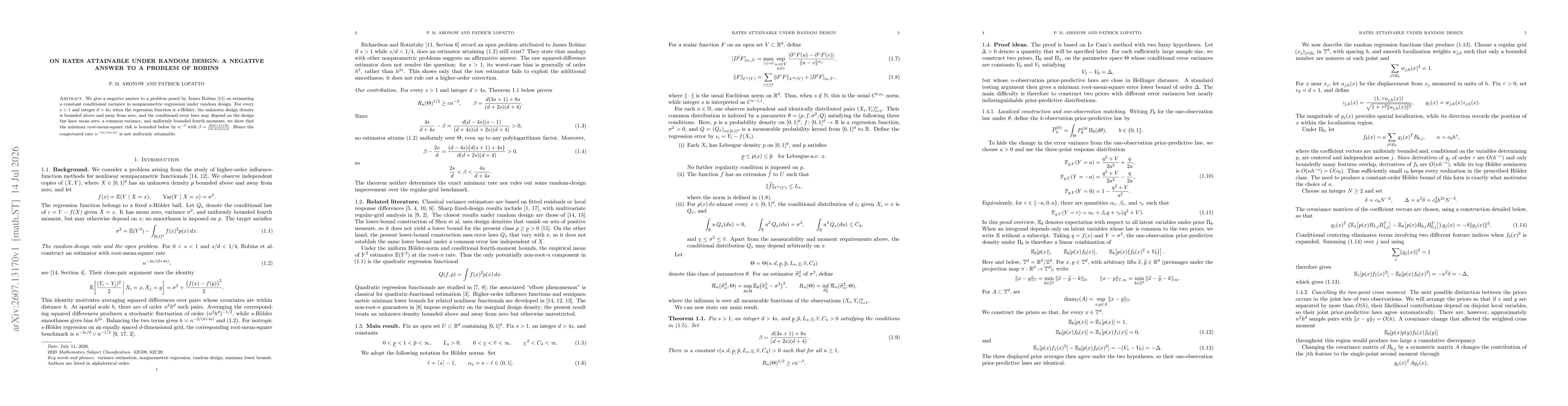 Thumbnail for On Rates Attainable under Random Design: A Negative Answer to a Problem of Robins