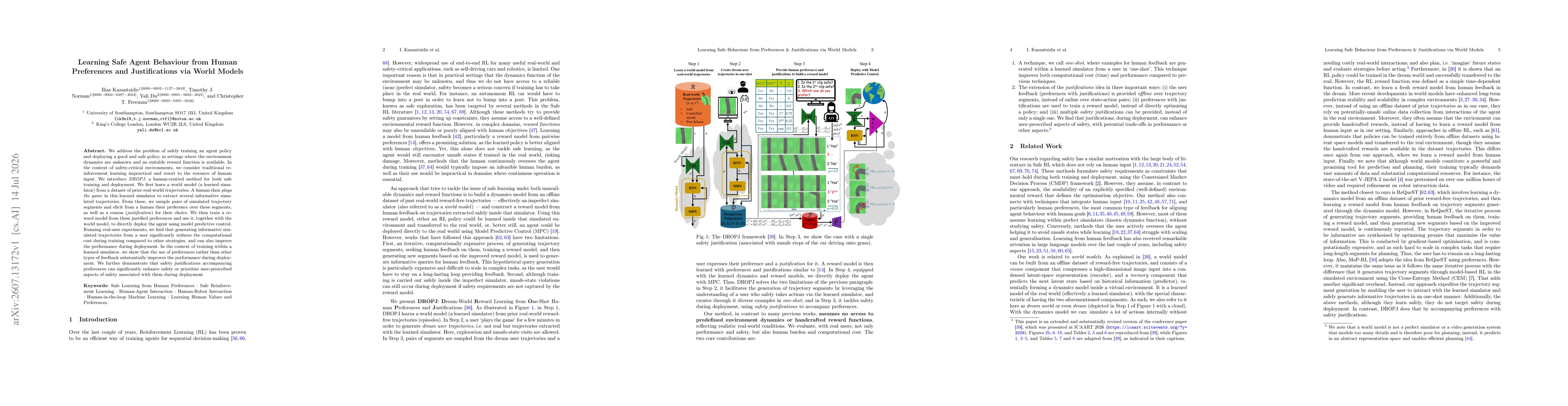 Thumbnail for Learning Safe Agent Behaviour from Human Preferences and Justifications via World Models