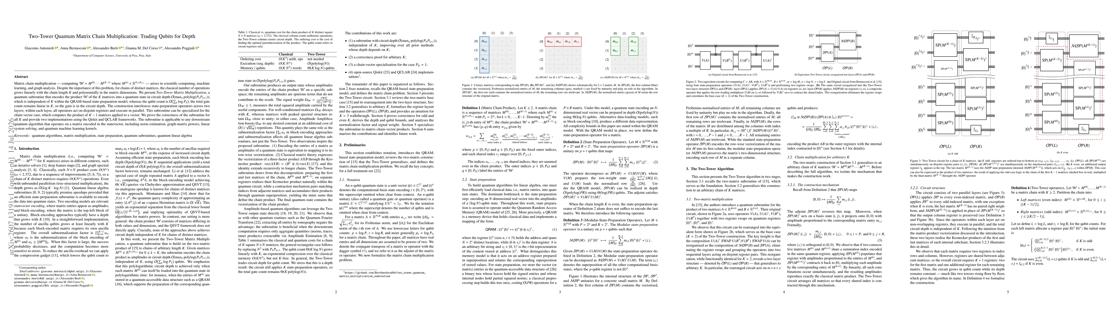 Thumbnail for Two-Tower Quantum Matrix Chain Multiplication: Trading Qubits for Depth