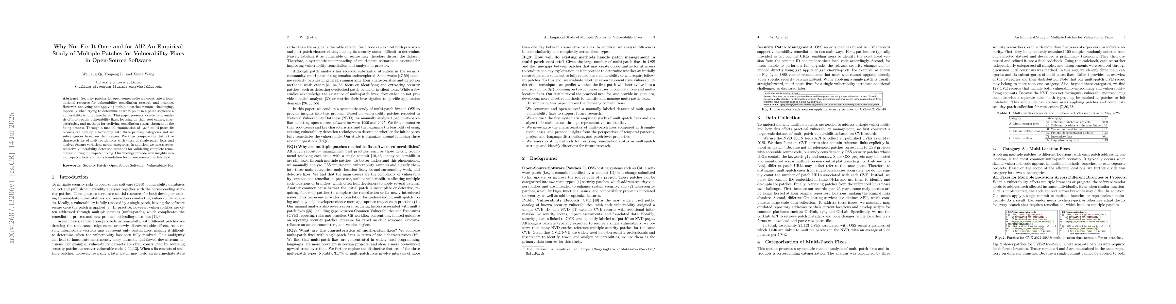 Thumbnail for Why Not Fix It Once and for All? An Empirical Study of Multiple Patches for Vulnerability Fixes in Open-Source Software