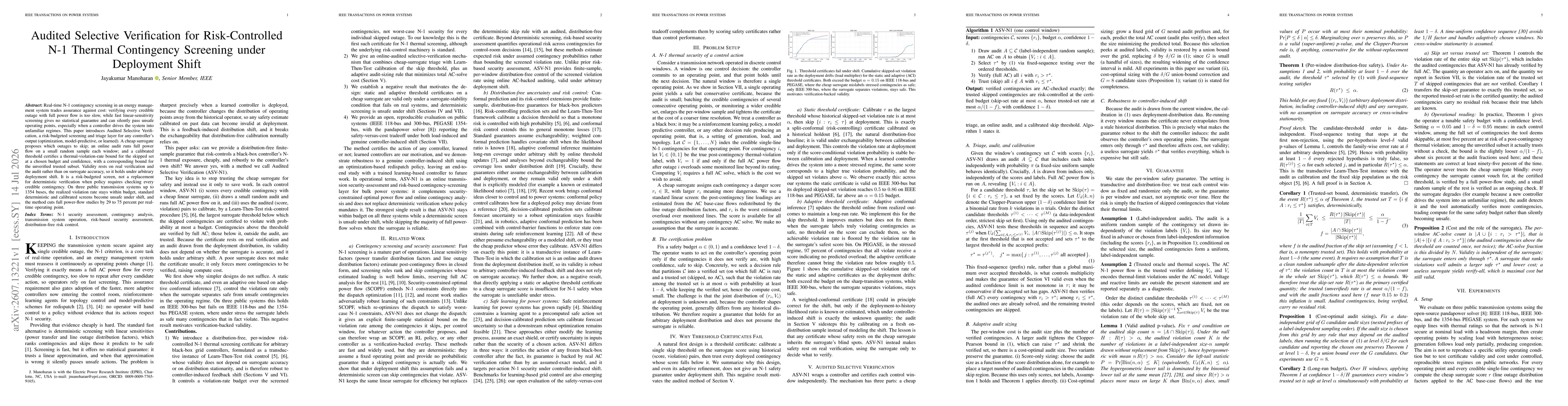 Thumbnail for Audited Selective Verification for Risk-Controlled N-1 Thermal Contingency Screening under Deployment Shift