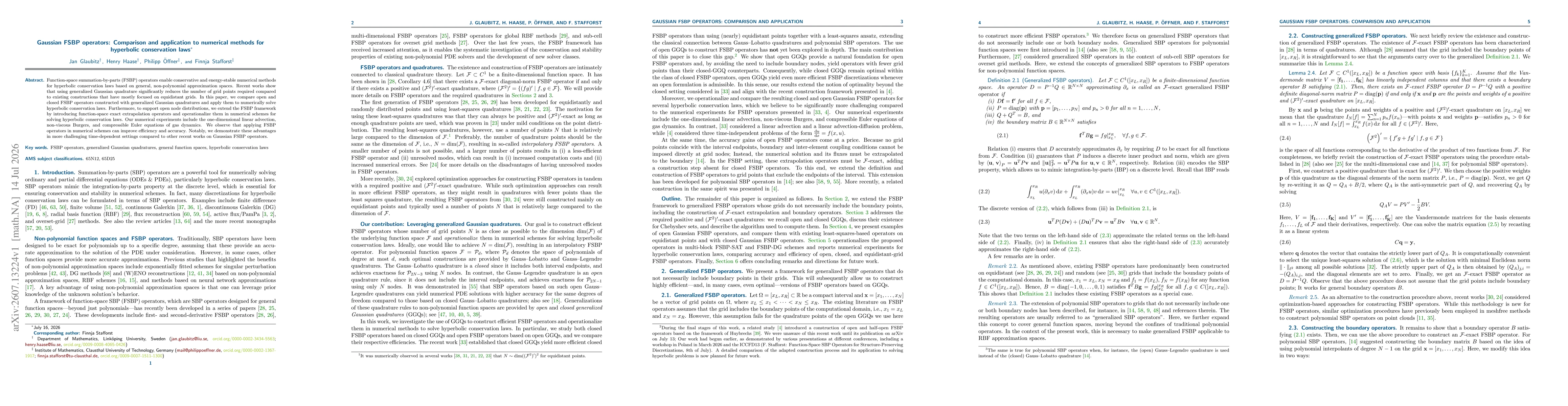 Thumbnail for Gaussian FSBP operators: Comparison and application to numerical methods for hyperbolic conservation laws