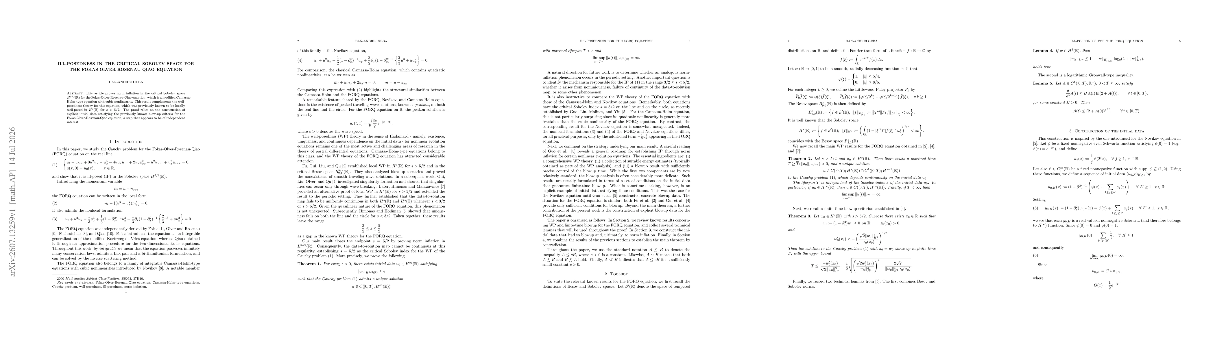 Thumbnail for Ill-posedness in the critical Sobolev space for the Fokas-Olver-Rosenau-Qiao equation