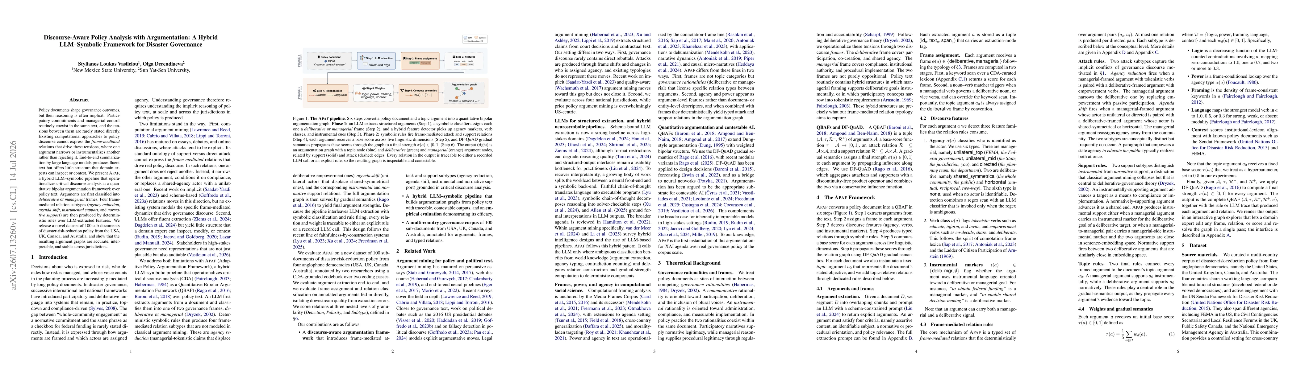 Thumbnail for Discourse-Aware Policy Analysis with Argumentation: A Hybrid LLM-Symbolic Framework for Disaster Governance