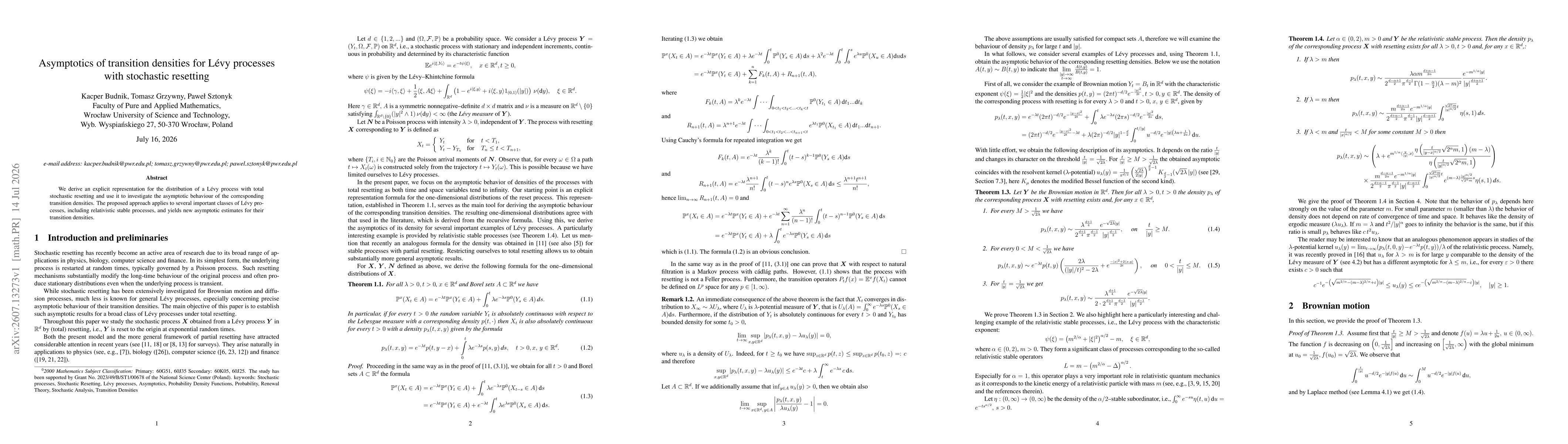 Thumbnail for Asymptotics of transition densities for Lévy processes with stochastic resetting
