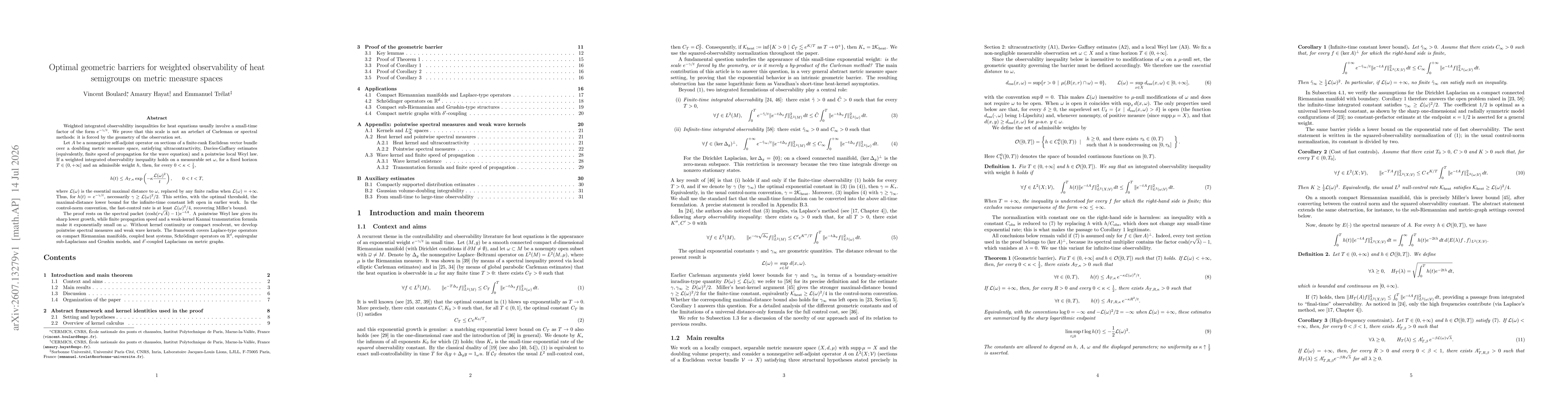 Thumbnail for Optimal geometric barriers for weighted observability of heat semigroups on metric measure spaces