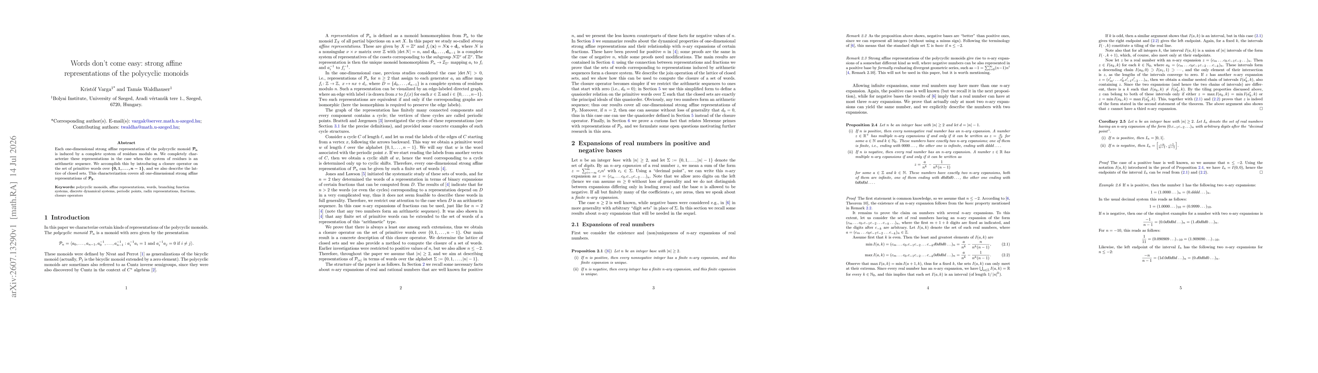 Thumbnail for Words don't come easy: strong affine representations of the polycyclic monoids