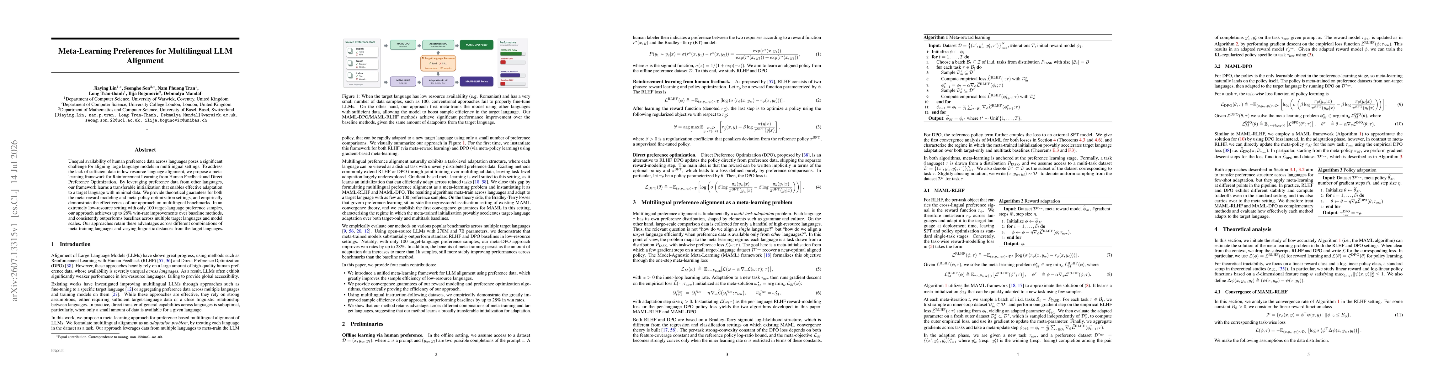 Thumbnail for Meta-Learning Preferences for Multilingual LLM Alignment
