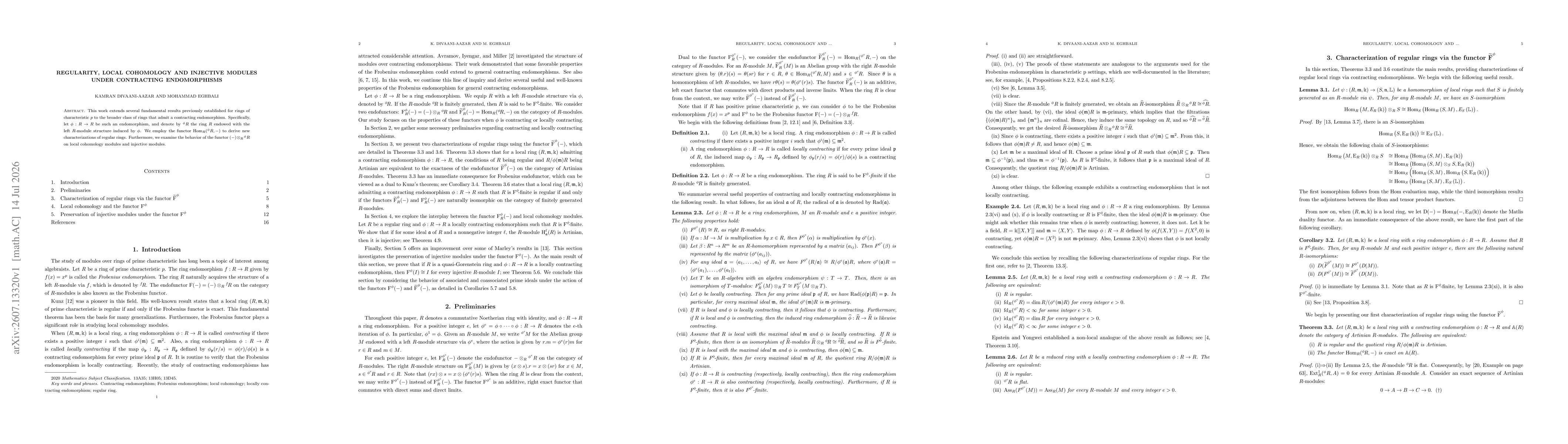 Thumbnail for Regularity, local cohomology and injective modules under contracting endomorphisms