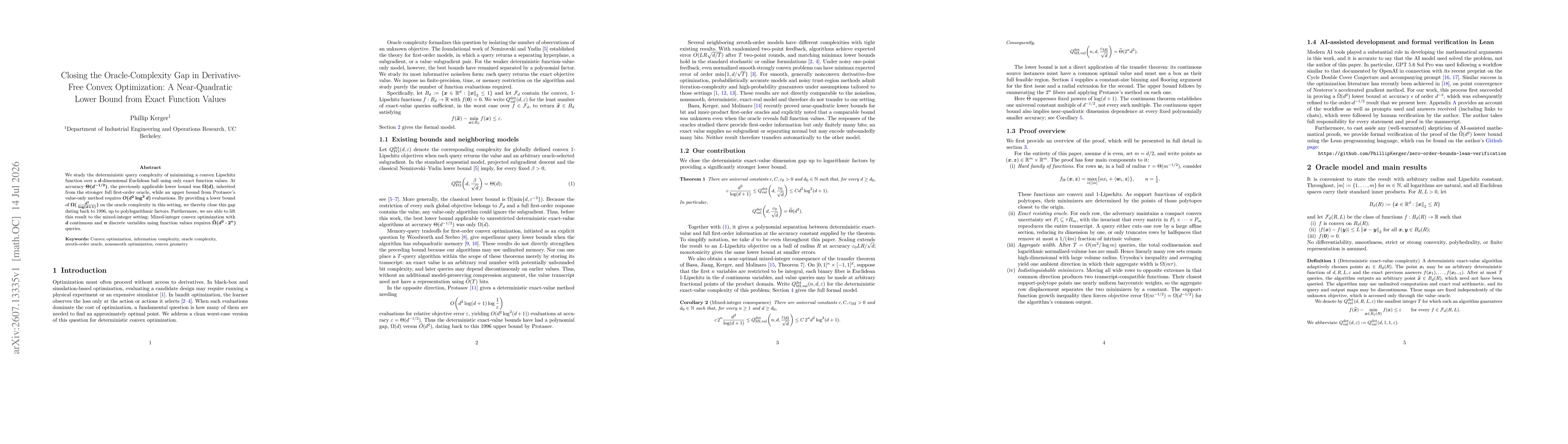 Thumbnail for Closing the Oracle-Complexity Gap in Derivative-Free Convex Optimization: A Near-Quadratic Lower Bound from Exact Function Values