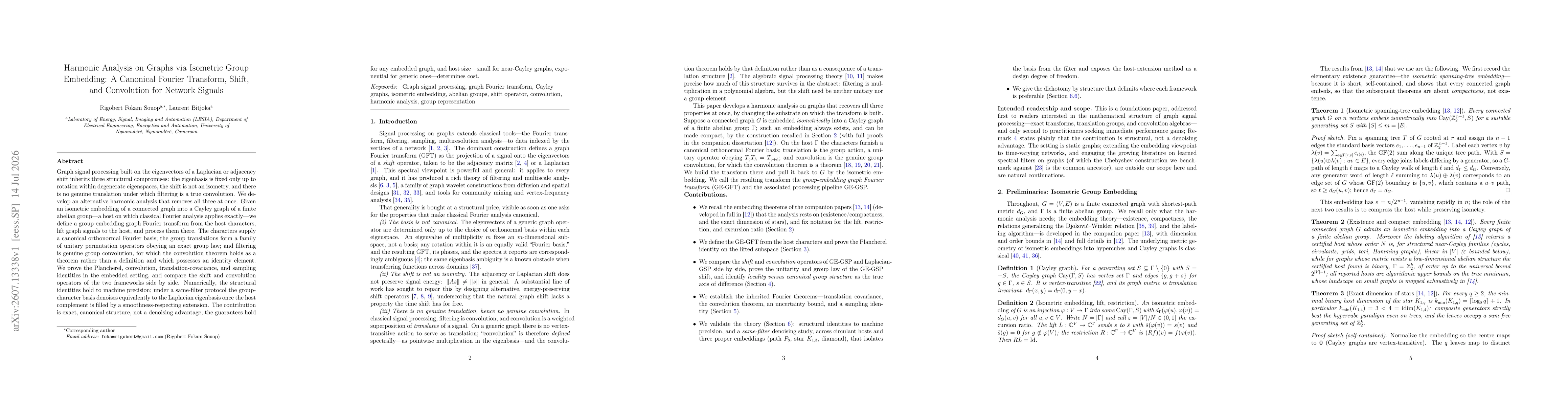 Thumbnail for Harmonic Analysis on Graphs via Isometric Group Embedding: A Canonical Fourier Transform, Shift, and Convolution for Network Signals