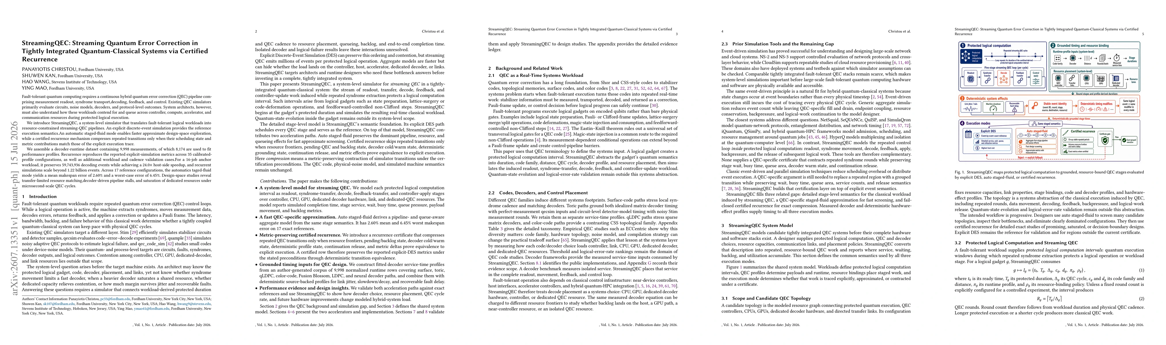 Thumbnail for StreamingQEC: Streaming Quantum Error Correction in Tightly Integrated Quantum-Classical Systems via Certified Recurrence