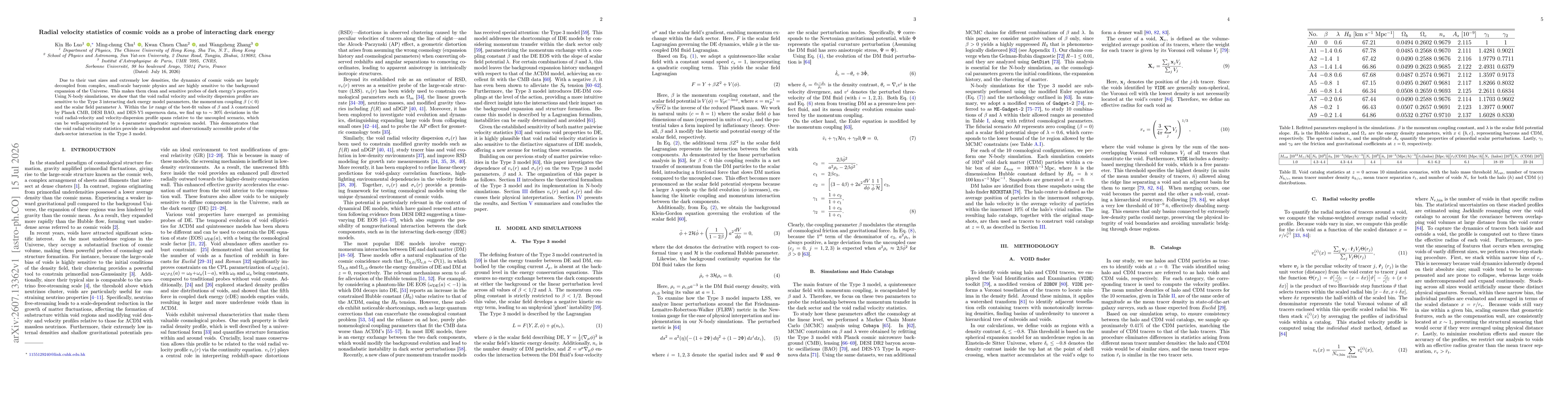 Thumbnail for Radial velocity statistics of cosmic voids as a probe of interacting dark energy