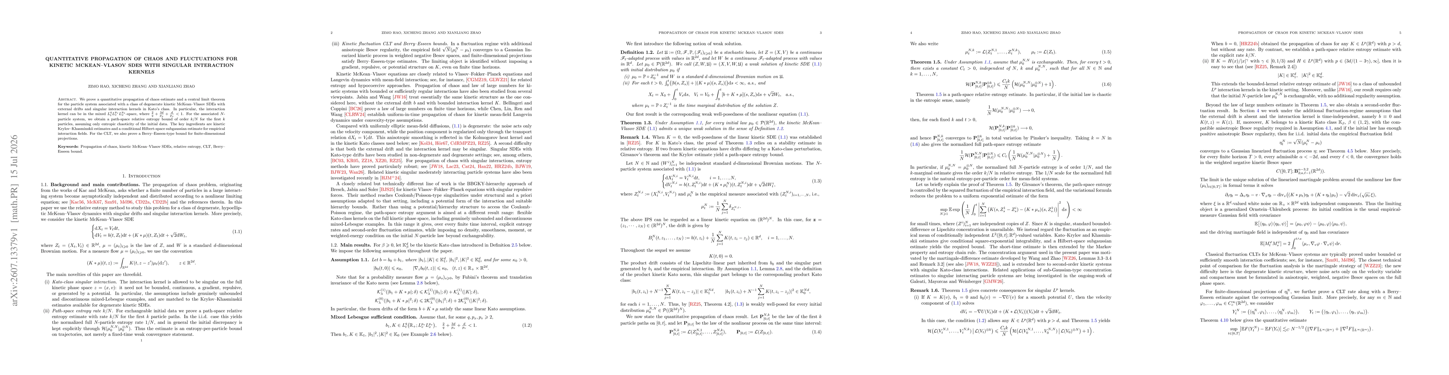 Thumbnail for Quantitative Propagation of Chaos and Fluctuations for Kinetic McKean--Vlasov SDEs with Singular Interaction Kernels