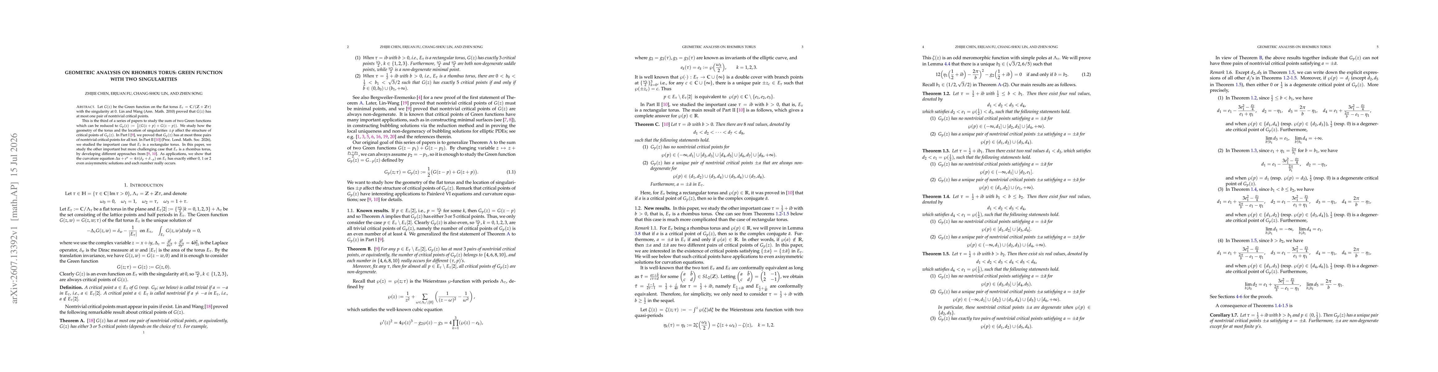 Thumbnail for Geometric analysis on rhombus torus: Green function with two singularities