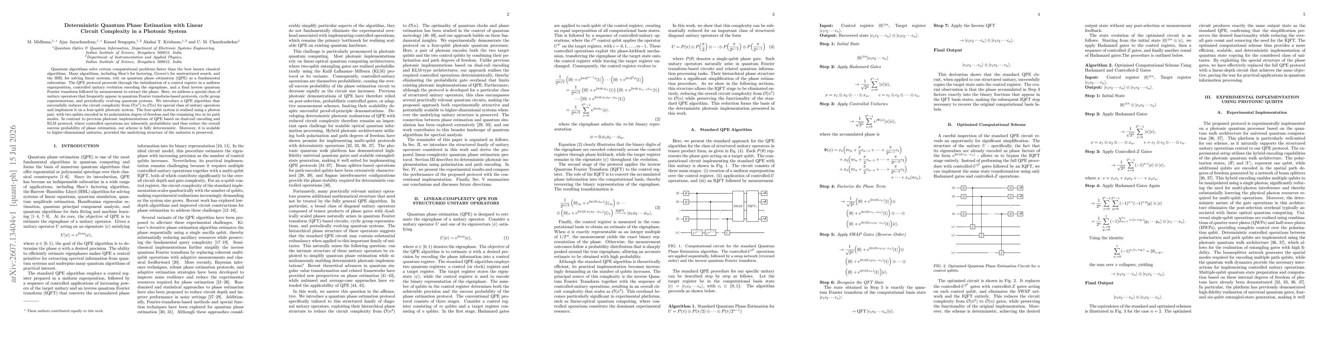 Thumbnail for Deterministic Quantum Phase Estimation with Linear Circuit Complexity in a Photonic System