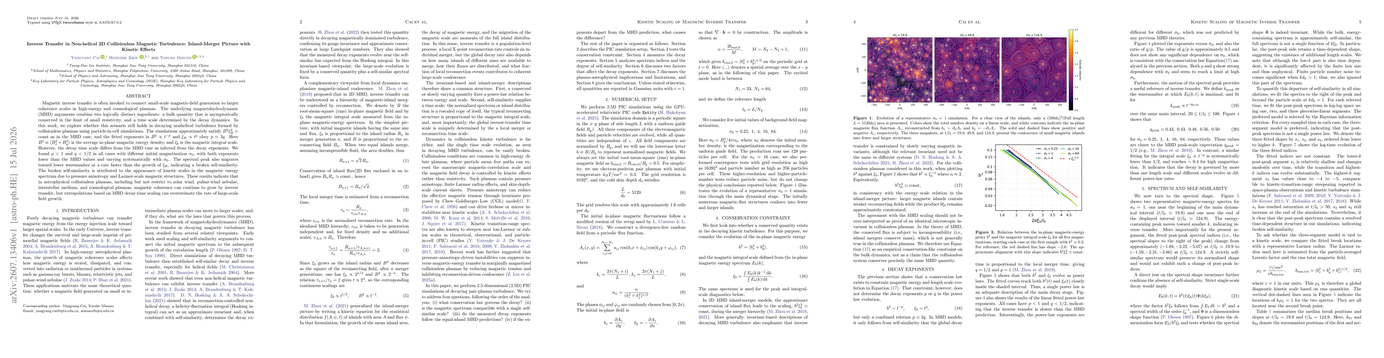 Thumbnail for Inverse Transfer in Non-helical 2D Collisionless Magnetic Turbulence: Island-Merger Picture with Kinetic Effects