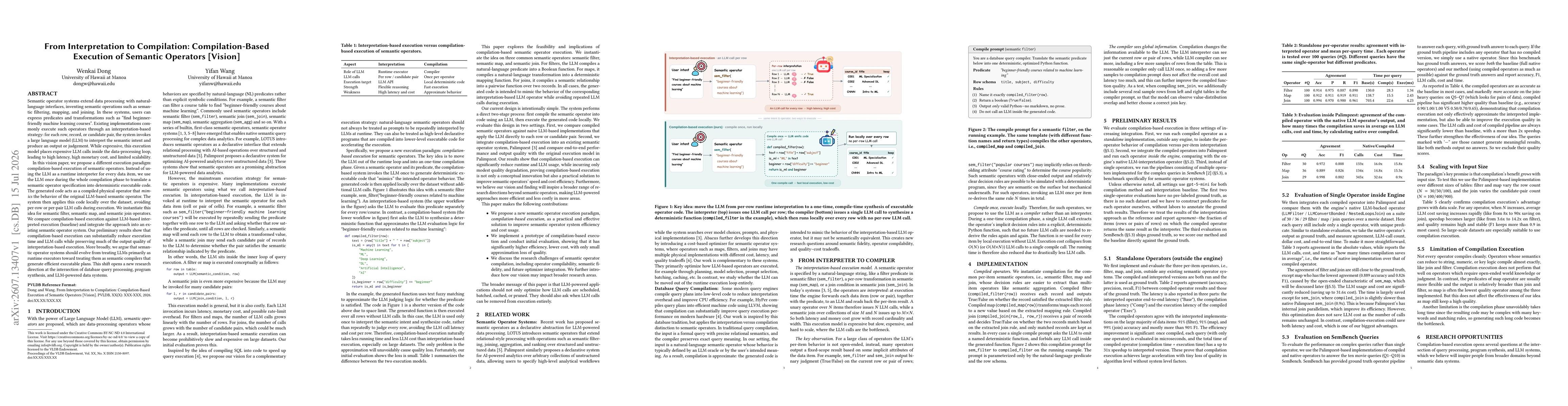 Thumbnail for From Interpretation to Compilation: Compilation-Based Execution of Semantic Operators [Vision]