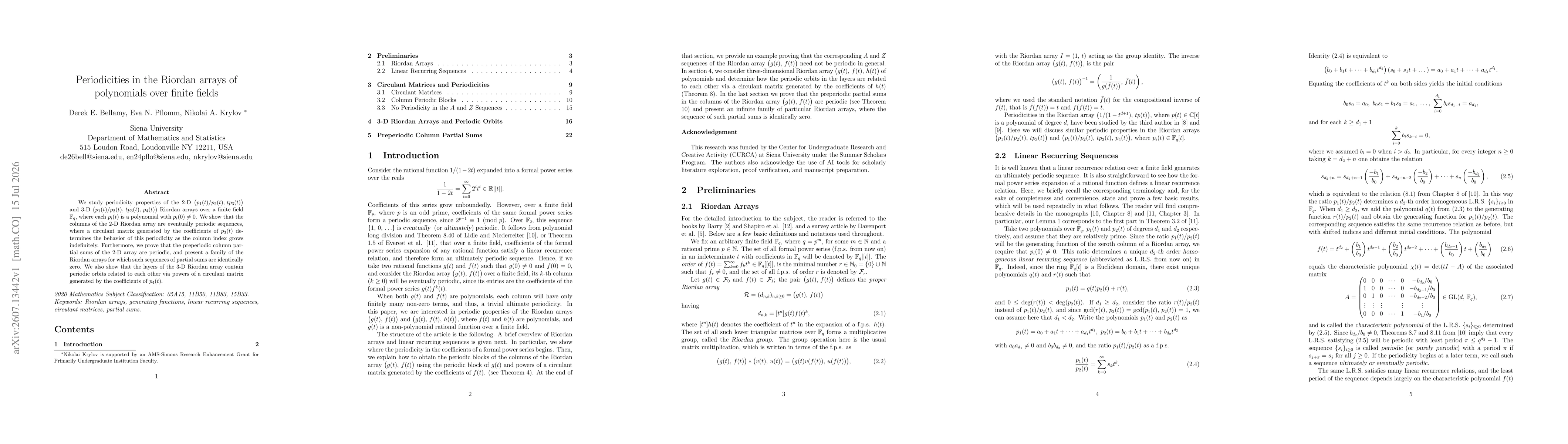 Thumbnail for Periodicities in the Riordan arrays of polynomials over finite fields