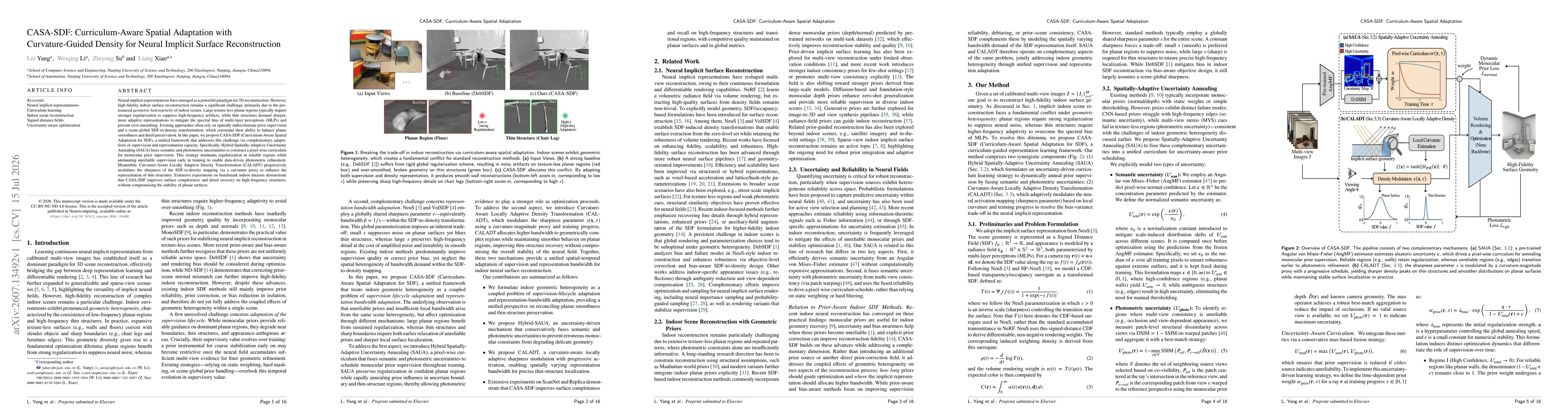Thumbnail for CASA-SDF: Curriculum-Aware Spatial Adaptation with Curvature-Guided Density for Neural Implicit Surface Reconstruction