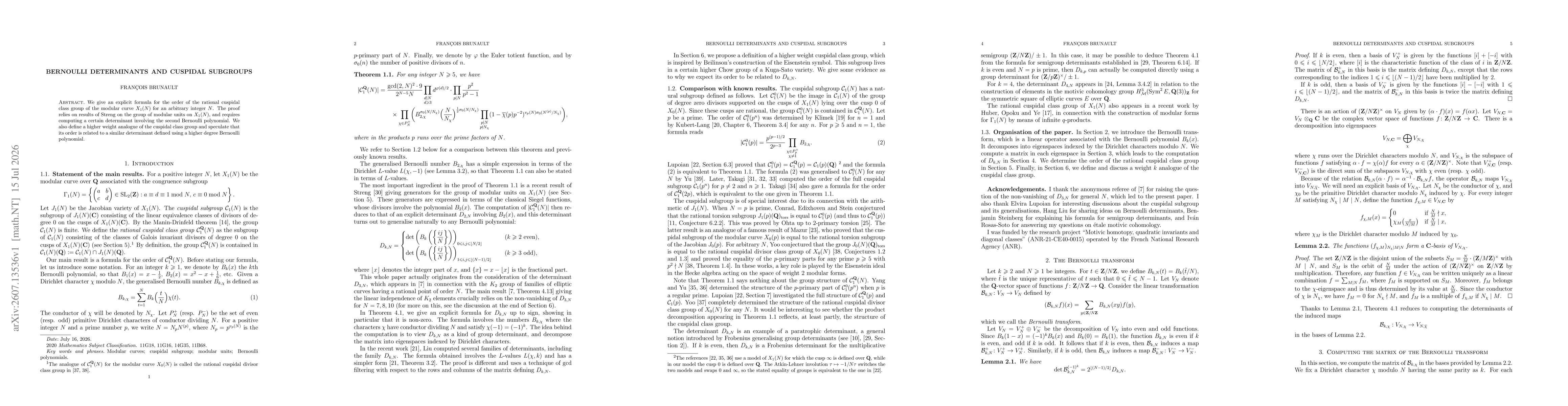 Thumbnail for Bernoulli determinants and cuspidal subgroups
